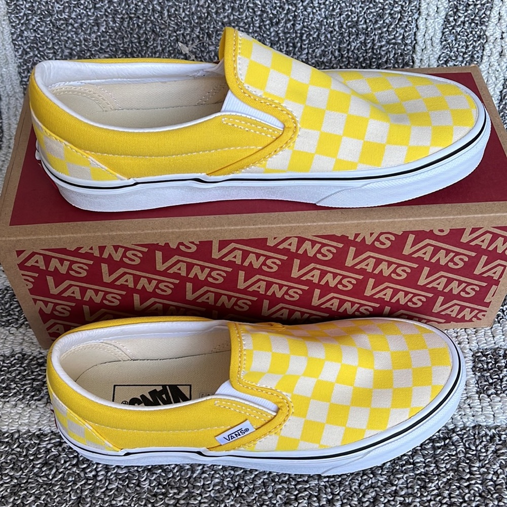 Vans Classic Slip-On Checkerboard Cyber Yellow True White Men’s - Picture 3 of 16